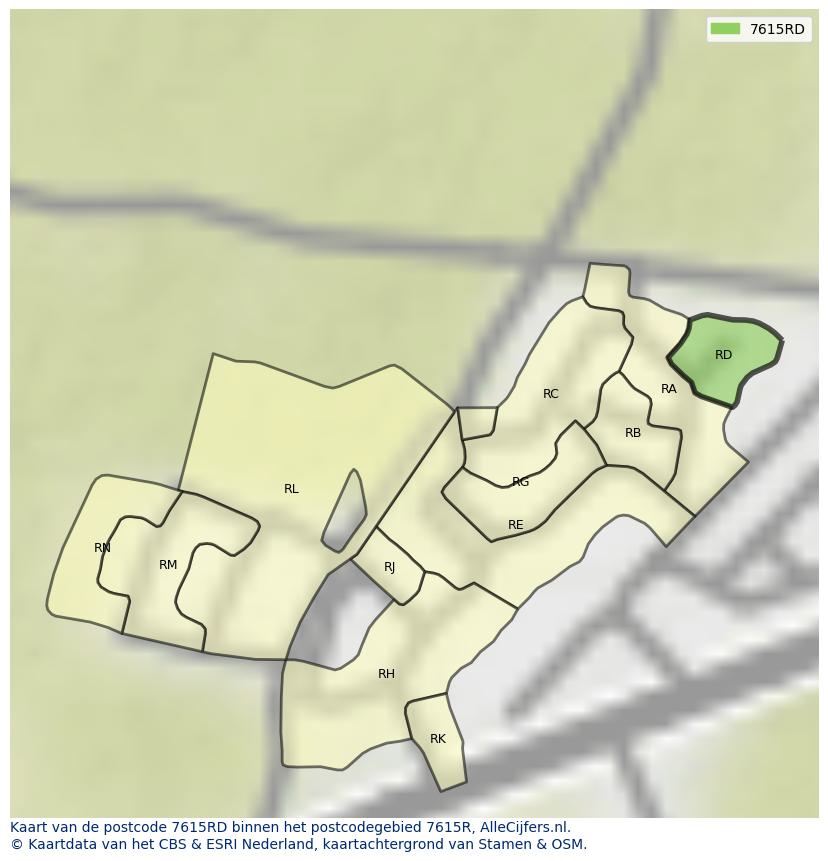 Afbeelding van het postcodegebied 7615 RD op de kaart.