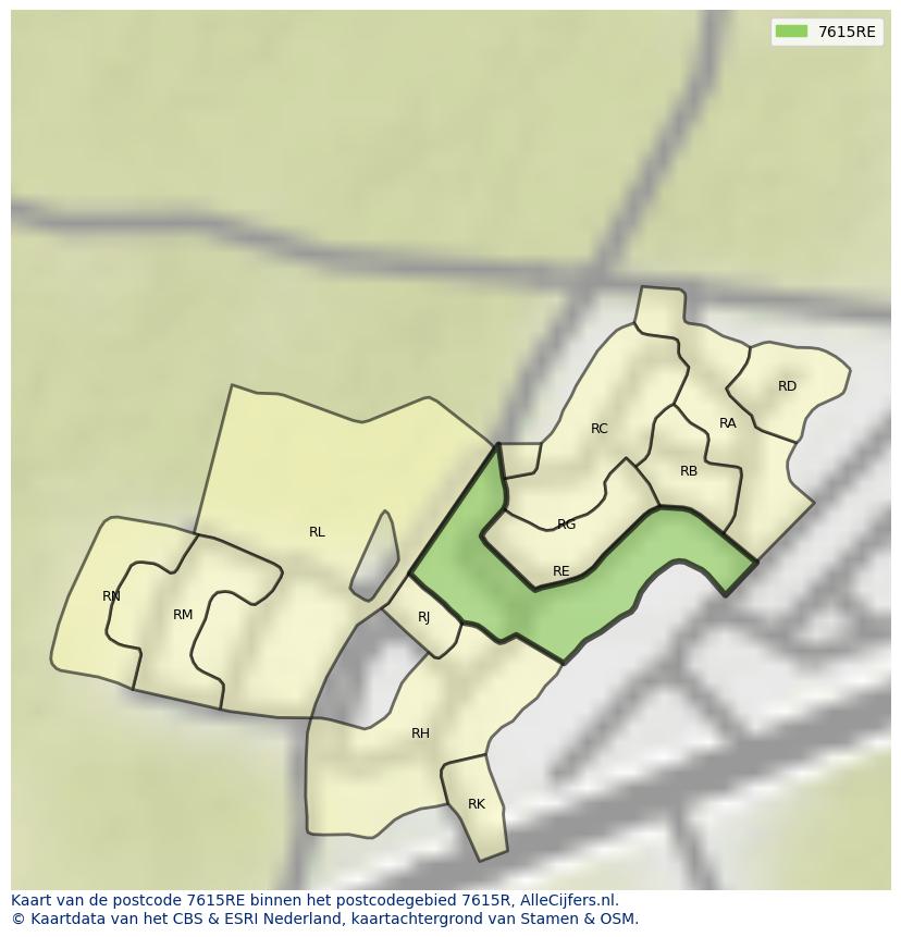 Afbeelding van het postcodegebied 7615 RE op de kaart.