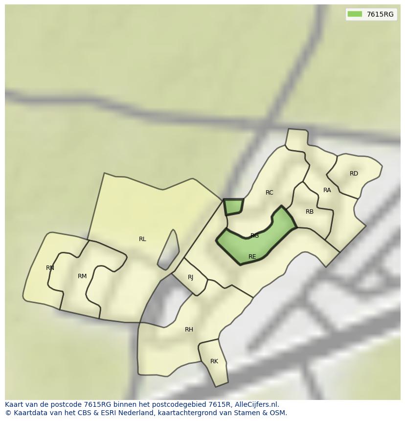 Afbeelding van het postcodegebied 7615 RG op de kaart.