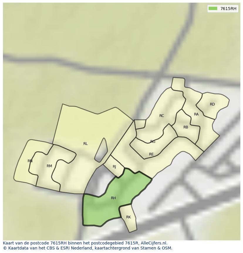 Afbeelding van het postcodegebied 7615 RH op de kaart.