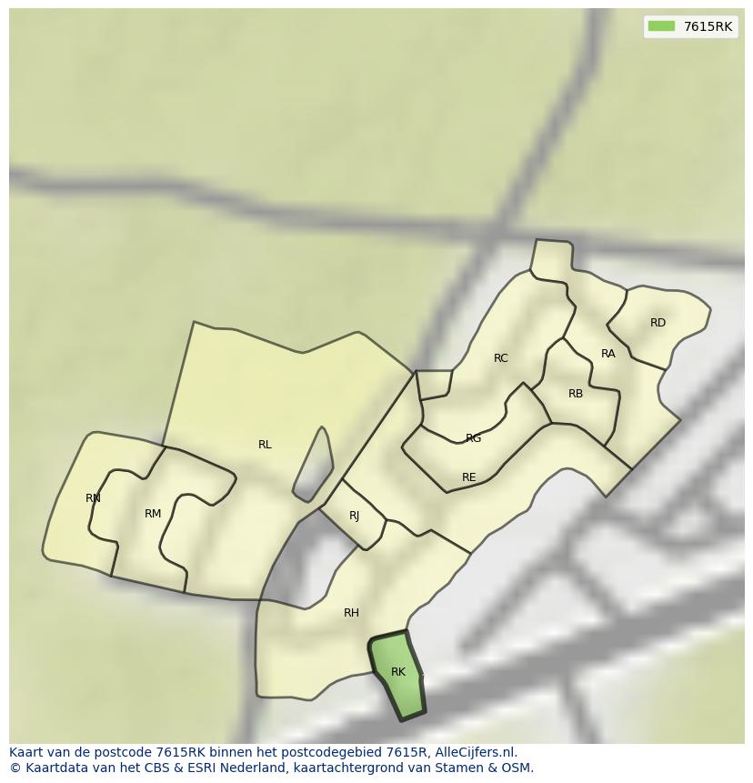 Afbeelding van het postcodegebied 7615 RK op de kaart.