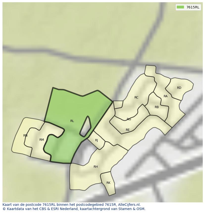 Afbeelding van het postcodegebied 7615 RL op de kaart.