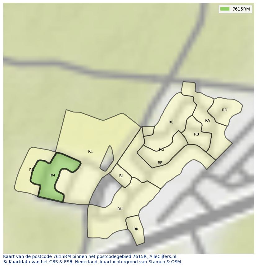 Afbeelding van het postcodegebied 7615 RM op de kaart.