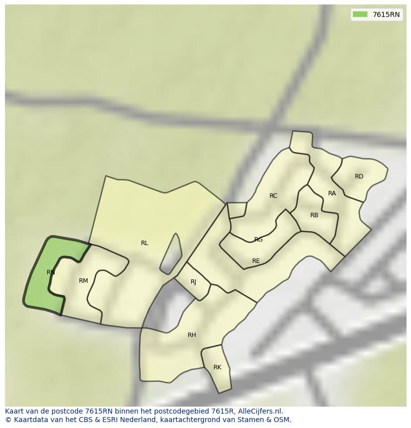 Afbeelding van het postcodegebied 7615 RN op de kaart.