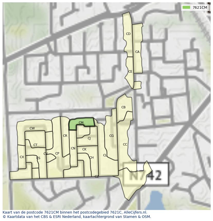 Afbeelding van het postcodegebied 7621 CM op de kaart.