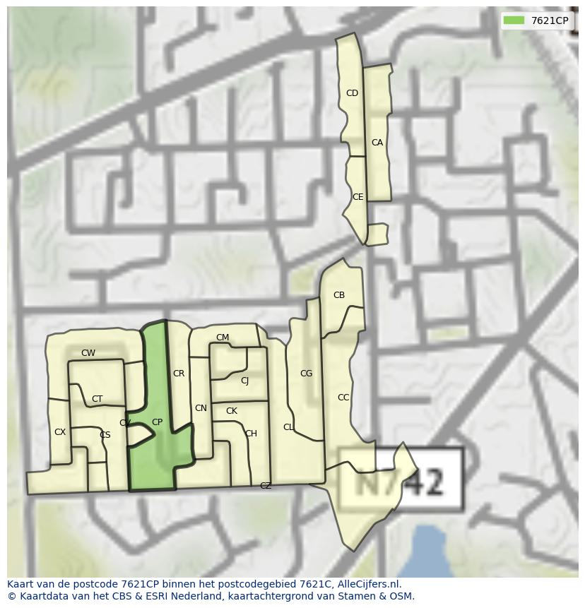 Afbeelding van het postcodegebied 7621 CP op de kaart.
