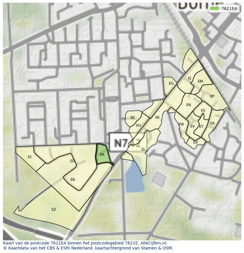 Afbeelding van het postcodegebied 7621 EA op de kaart.