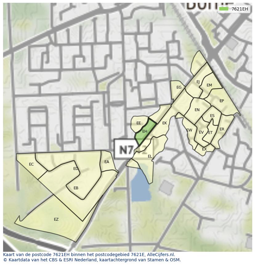 Afbeelding van het postcodegebied 7621 EH op de kaart.
