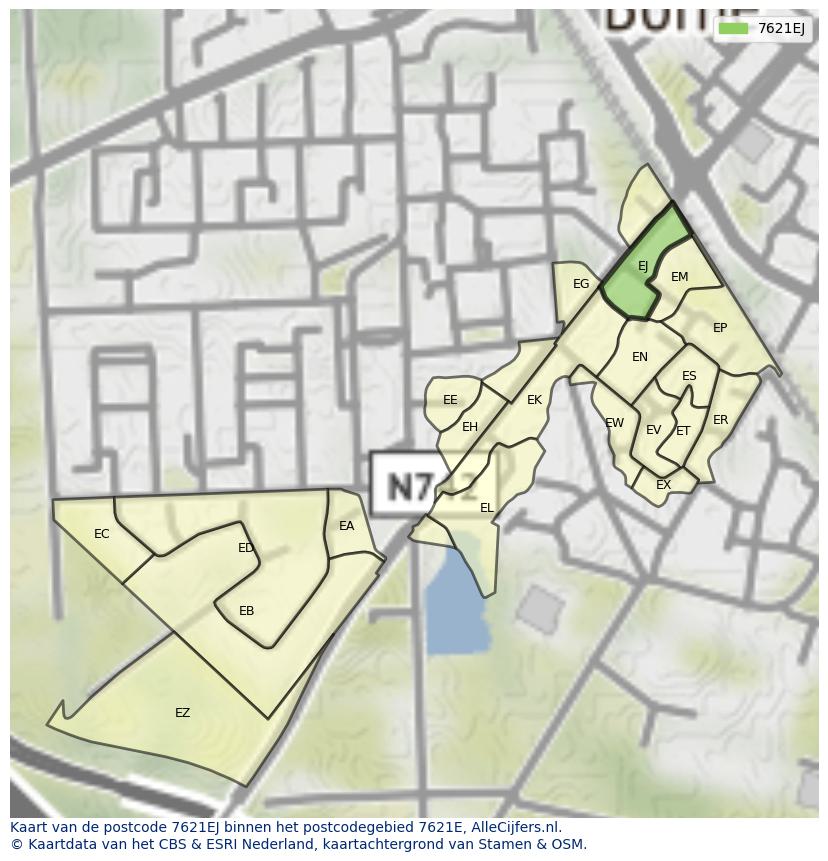 Afbeelding van het postcodegebied 7621 EJ op de kaart.