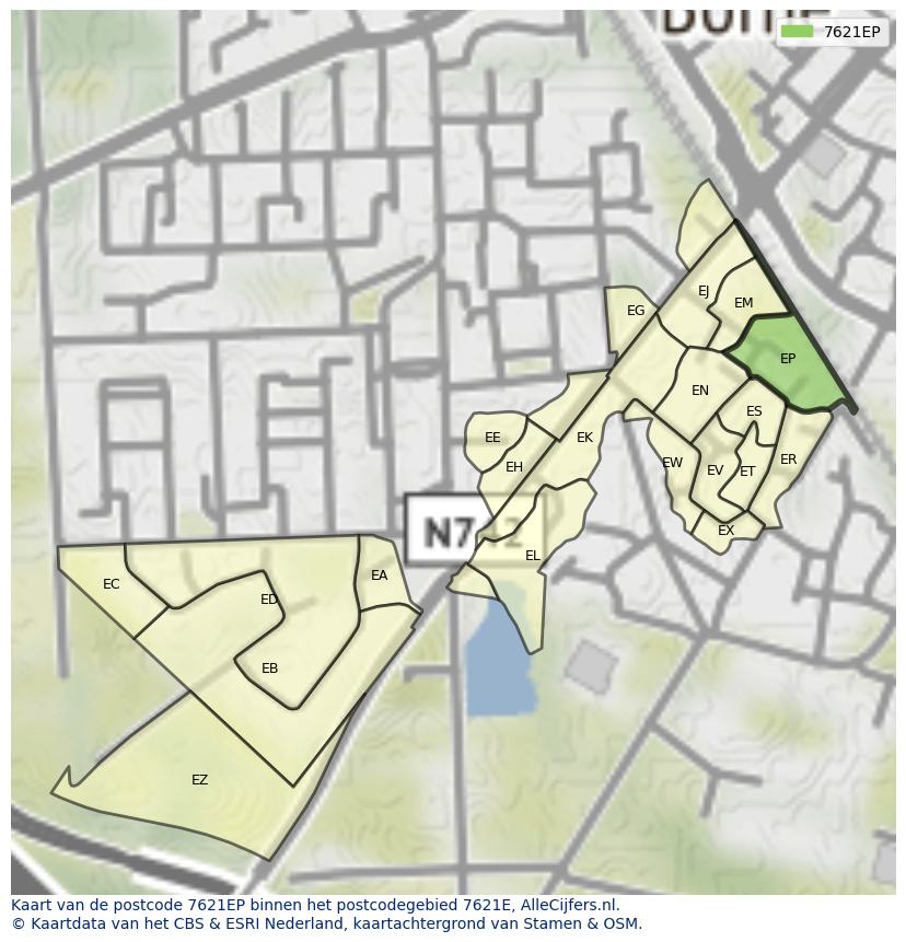 Afbeelding van het postcodegebied 7621 EP op de kaart.