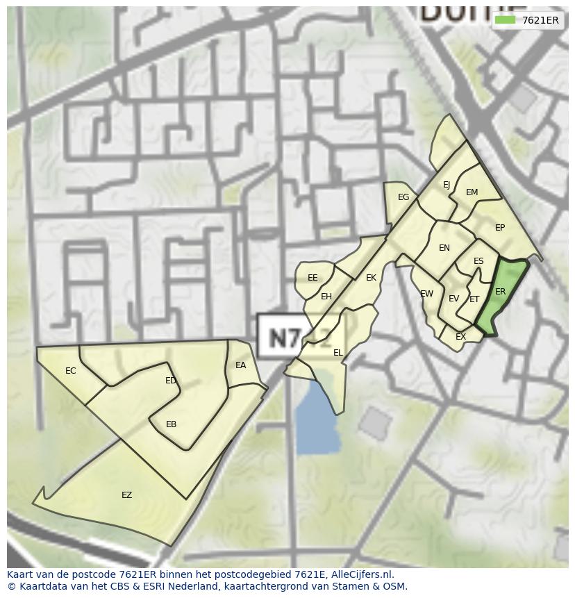 Afbeelding van het postcodegebied 7621 ER op de kaart.
