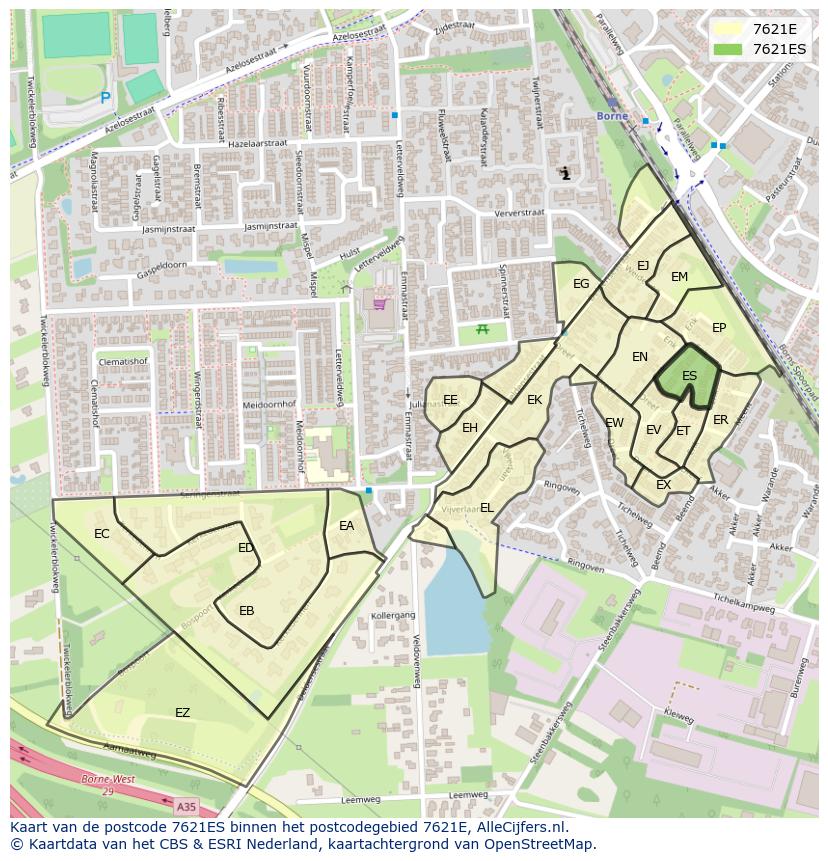 Afbeelding van het postcodegebied 7621 ES op de kaart.