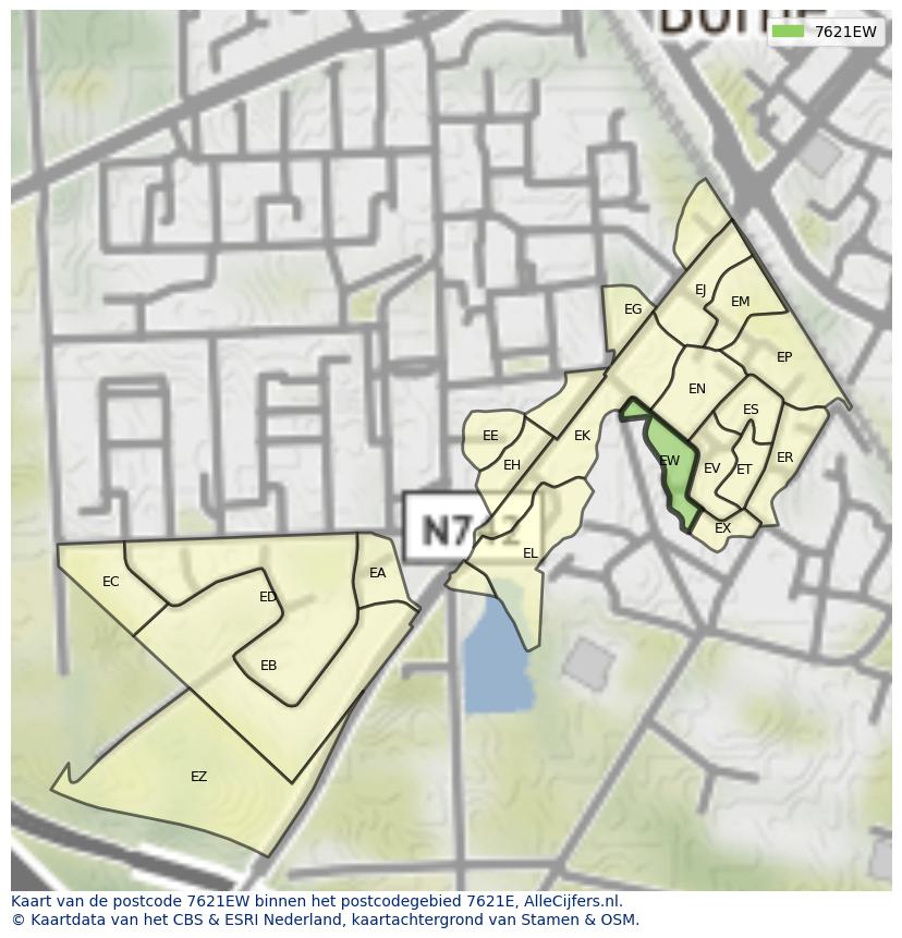 Afbeelding van het postcodegebied 7621 EW op de kaart.