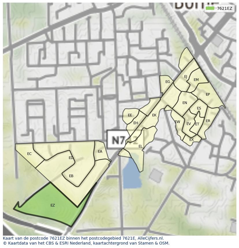 Afbeelding van het postcodegebied 7621 EZ op de kaart.