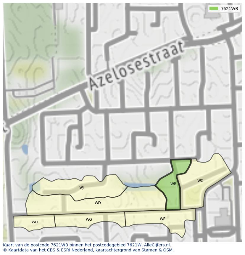 Afbeelding van het postcodegebied 7621 WB op de kaart.