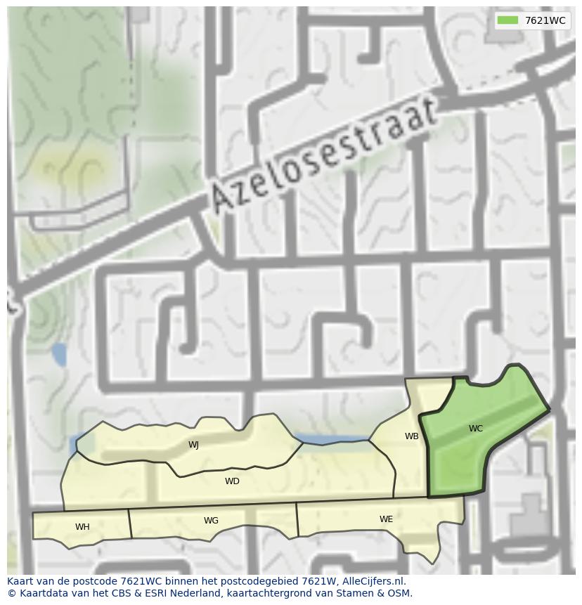 Afbeelding van het postcodegebied 7621 WC op de kaart.