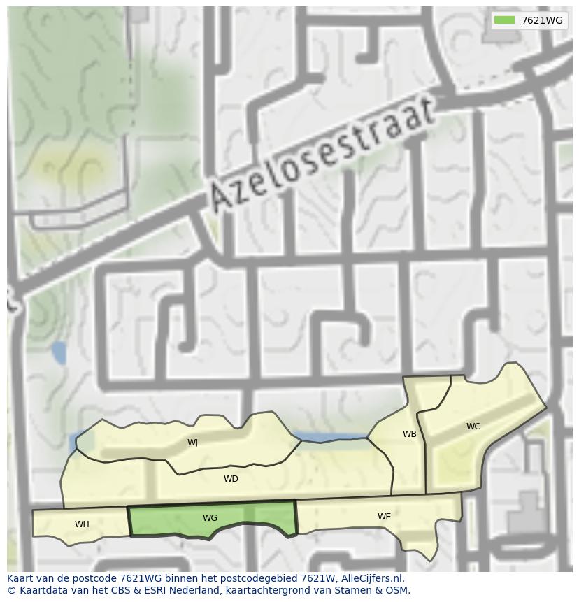 Afbeelding van het postcodegebied 7621 WG op de kaart.