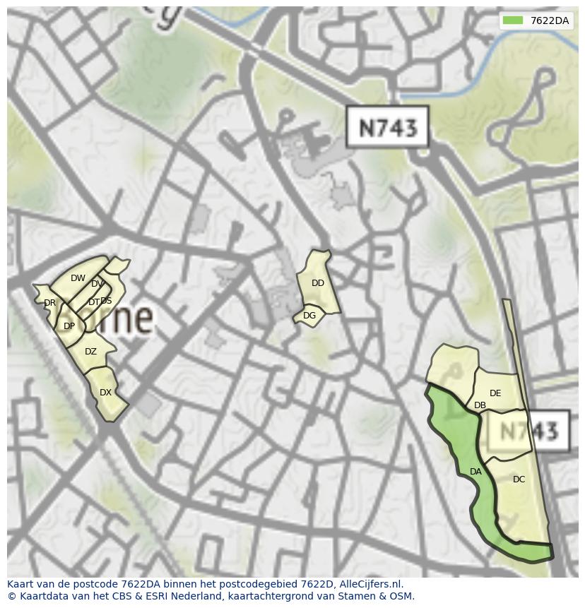 Afbeelding van het postcodegebied 7622 DA op de kaart.