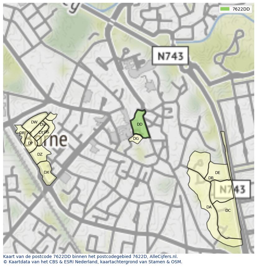 Afbeelding van het postcodegebied 7622 DD op de kaart.