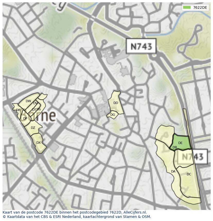 Afbeelding van het postcodegebied 7622 DE op de kaart.