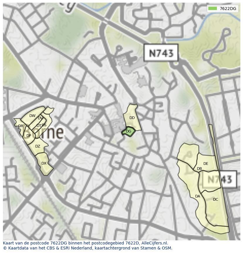 Afbeelding van het postcodegebied 7622 DG op de kaart.