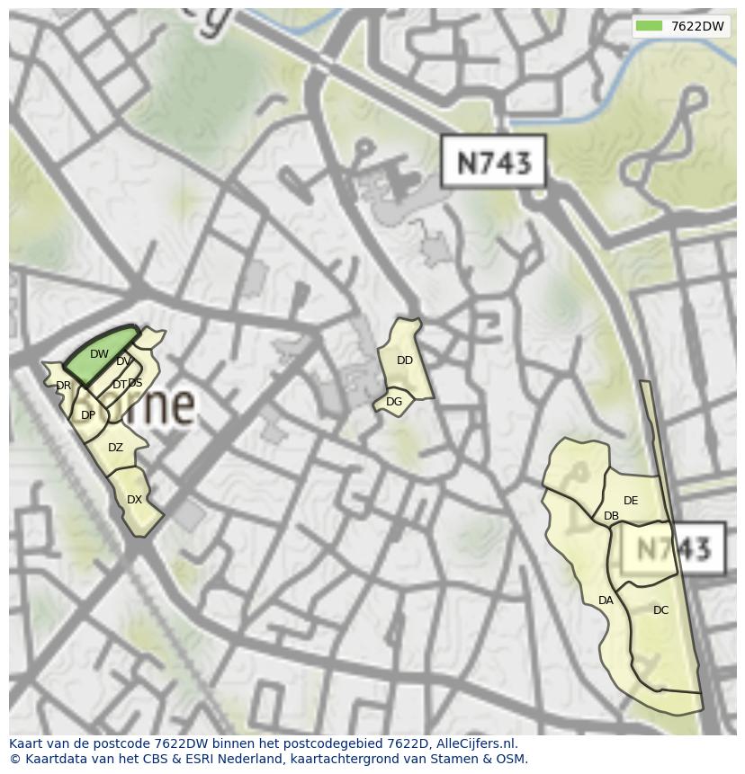 Afbeelding van het postcodegebied 7622 DW op de kaart.