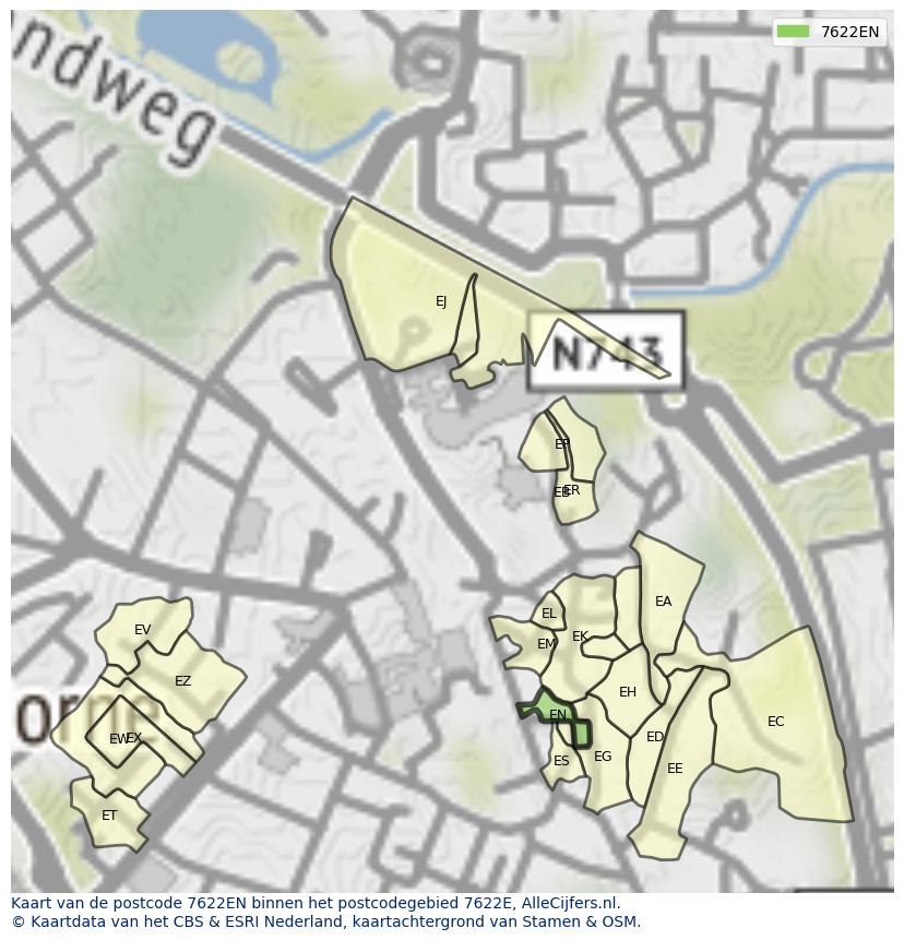 Afbeelding van het postcodegebied 7622 EN op de kaart.