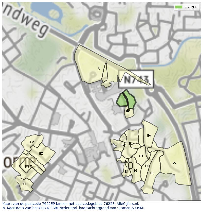 Afbeelding van het postcodegebied 7622 EP op de kaart.