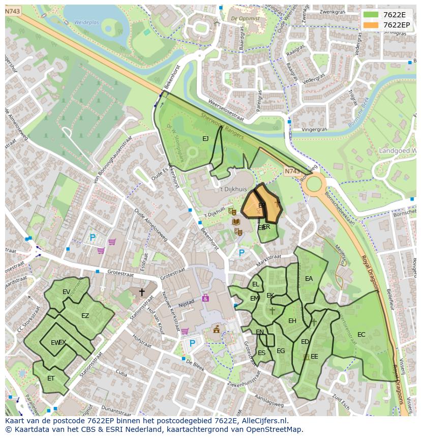 Afbeelding van het postcodegebied 7622 EP op de kaart.