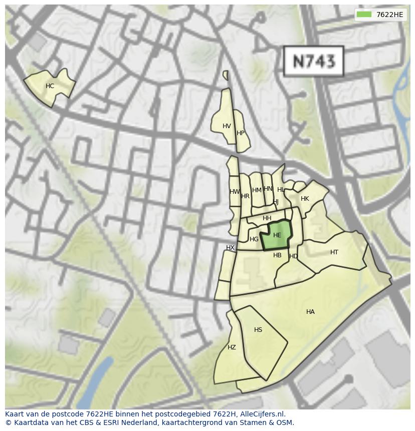 Afbeelding van het postcodegebied 7622 HE op de kaart.