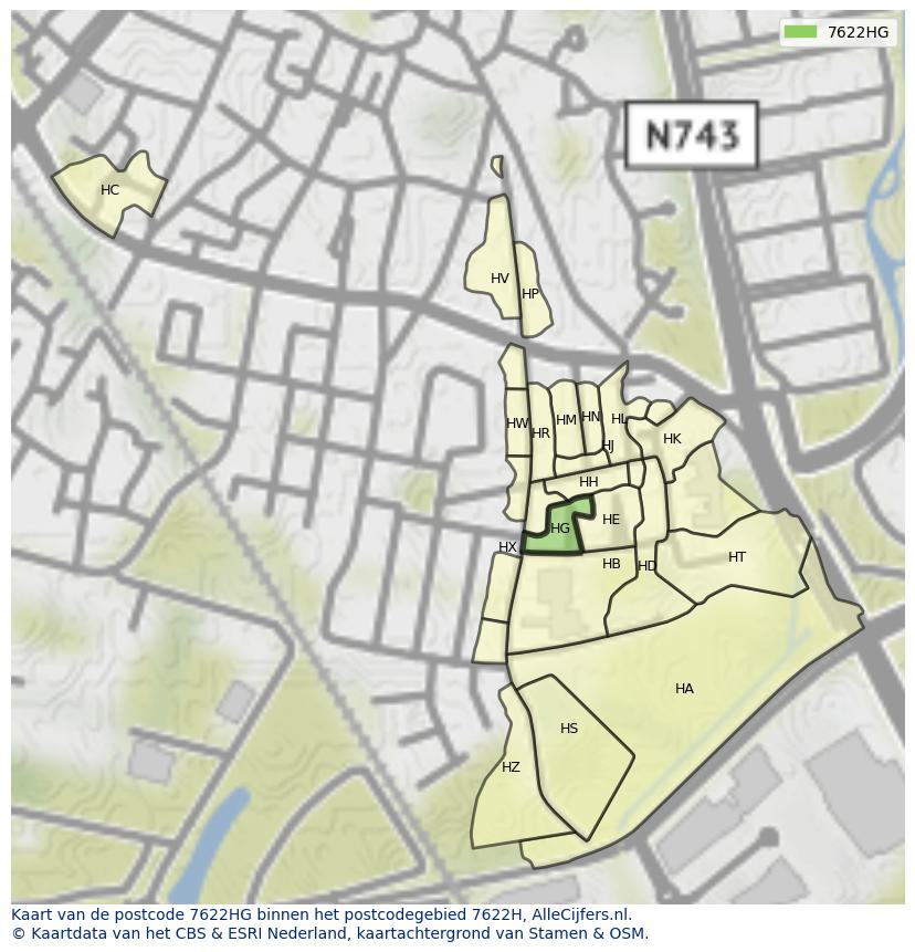 Afbeelding van het postcodegebied 7622 HG op de kaart.