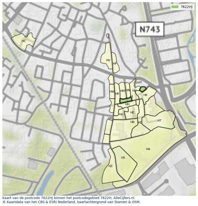 Afbeelding van het postcodegebied 7622 HJ op de kaart.