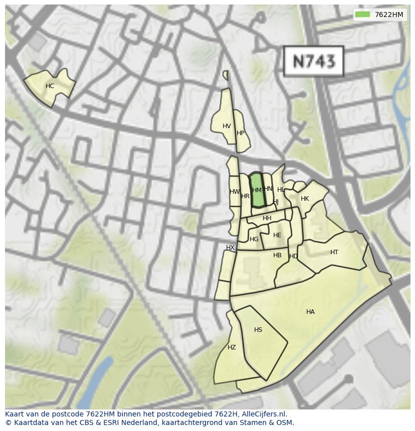 Afbeelding van het postcodegebied 7622 HM op de kaart.