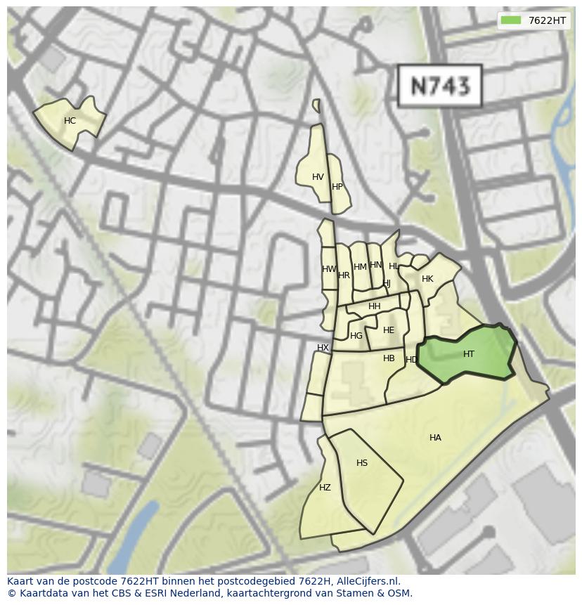 Afbeelding van het postcodegebied 7622 HT op de kaart.