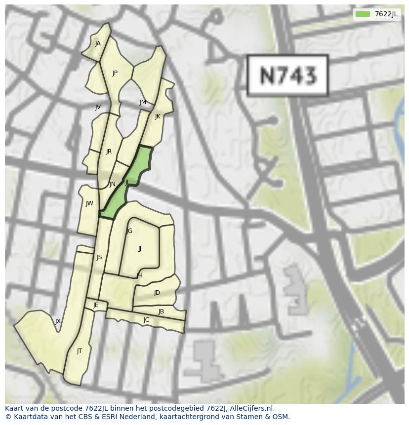 Afbeelding van het postcodegebied 7622 JL op de kaart.