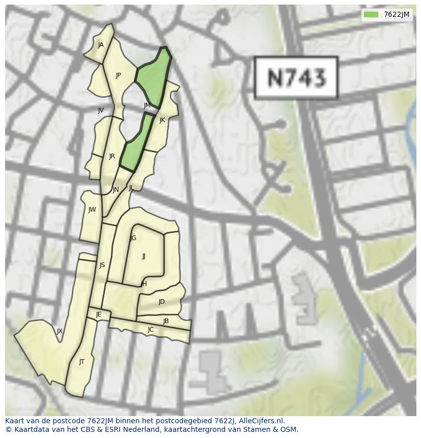 Afbeelding van het postcodegebied 7622 JM op de kaart.