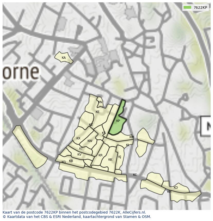 Afbeelding van het postcodegebied 7622 KP op de kaart.