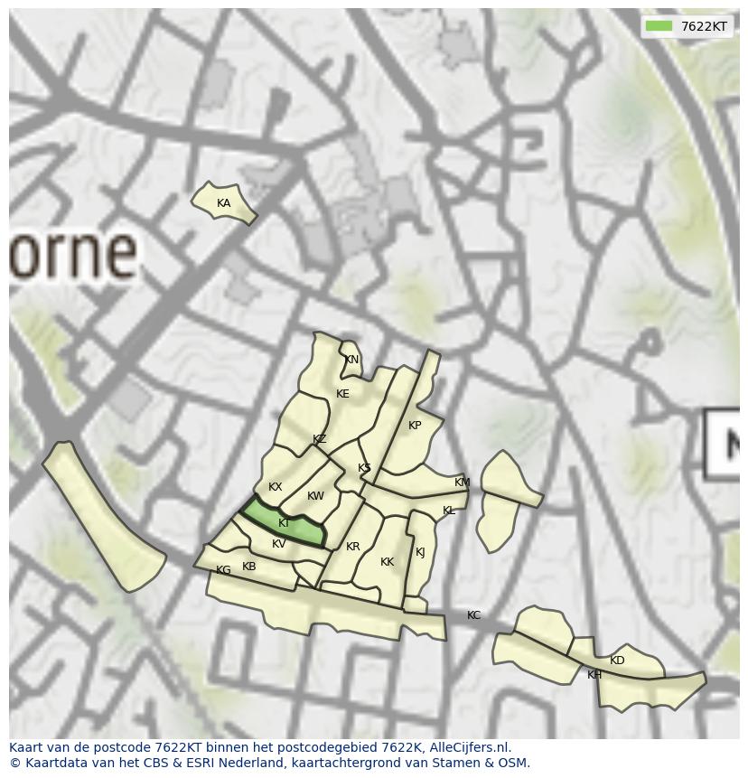 Afbeelding van het postcodegebied 7622 KT op de kaart.