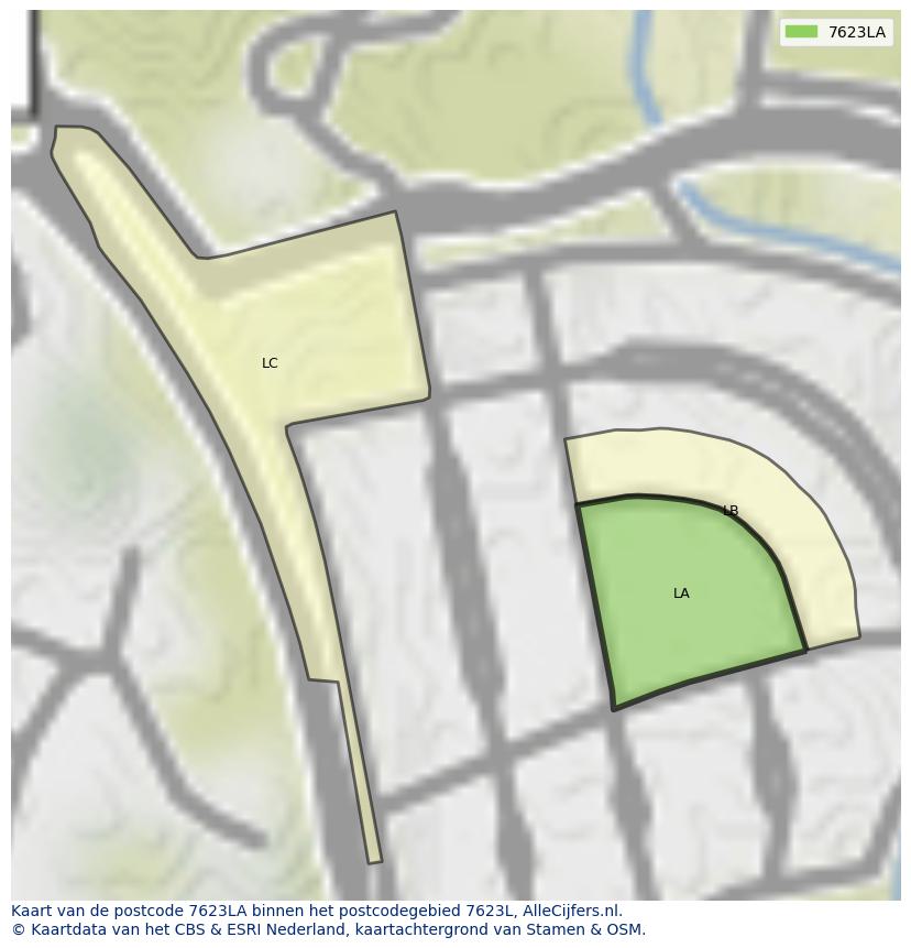 Afbeelding van het postcodegebied 7623 LA op de kaart.