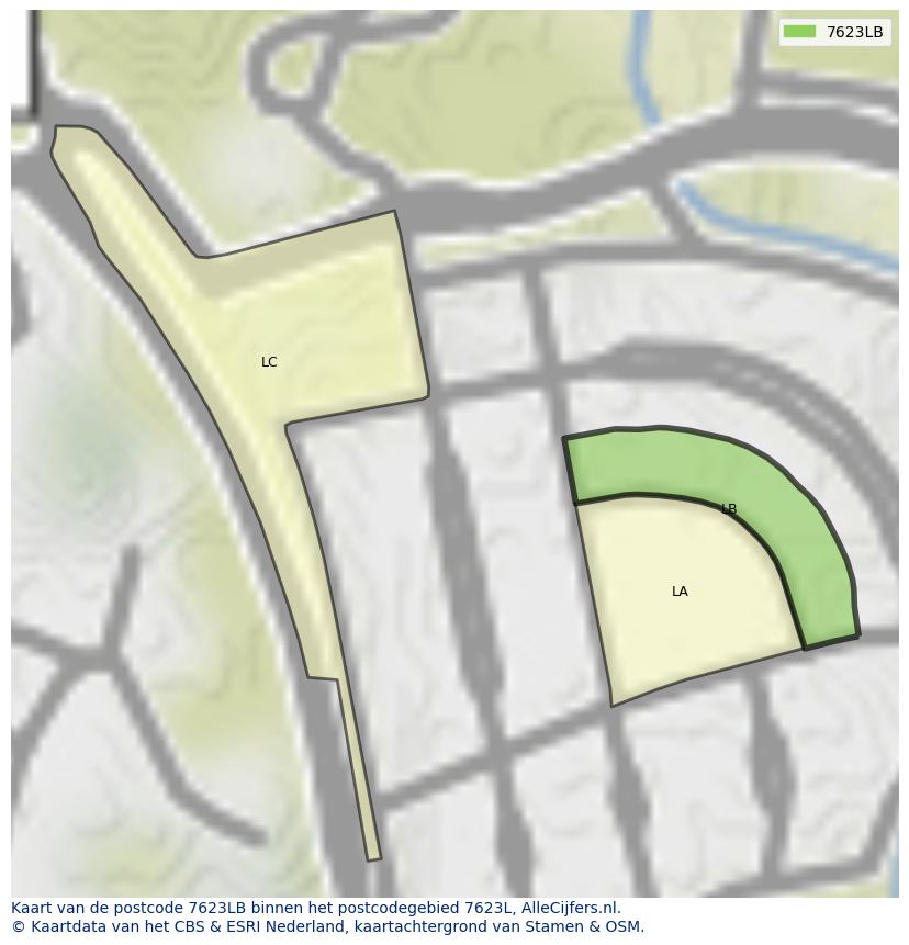 Afbeelding van het postcodegebied 7623 LB op de kaart.