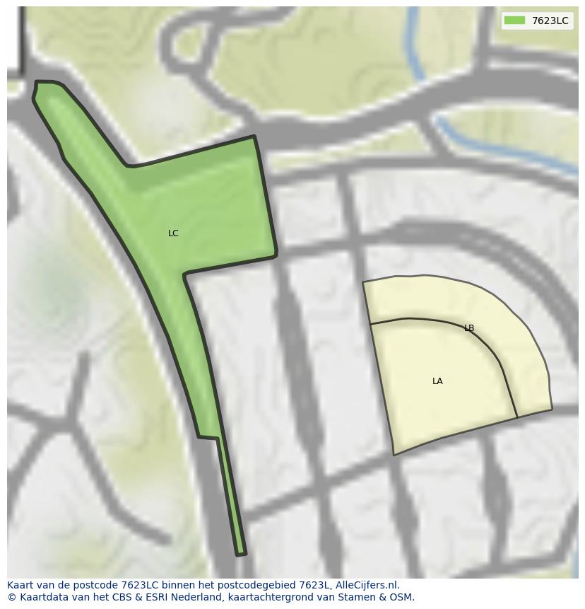 Afbeelding van het postcodegebied 7623 LC op de kaart.