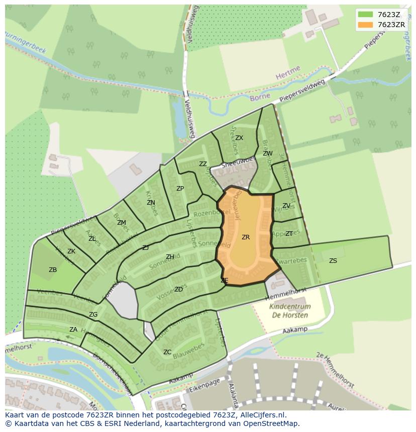 Afbeelding van het postcodegebied 7623 ZR op de kaart.