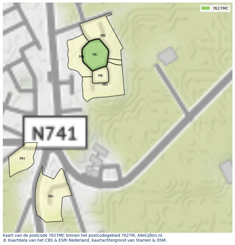 Afbeelding van het postcodegebied 7627 MC op de kaart.