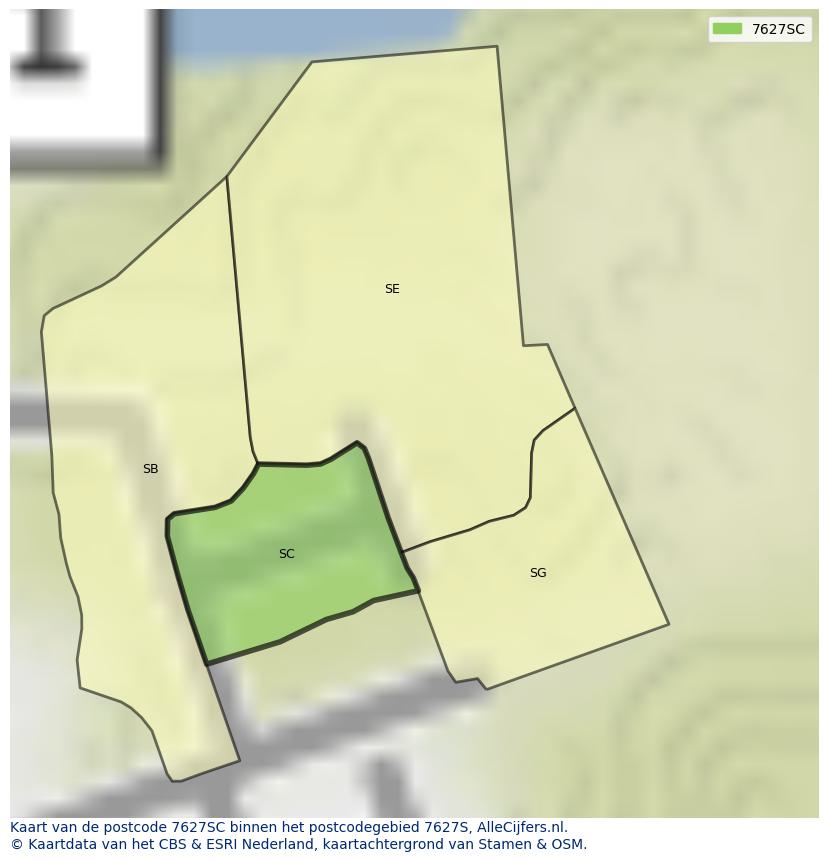 Afbeelding van het postcodegebied 7627 SC op de kaart.