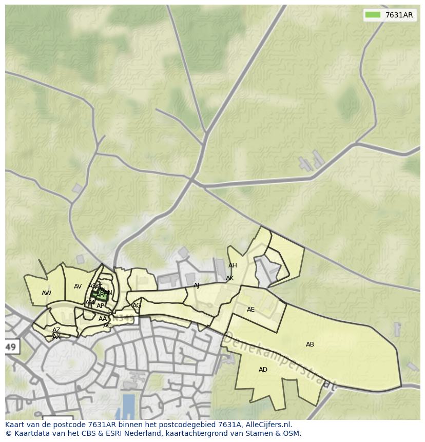 Afbeelding van het postcodegebied 7631 AR op de kaart.