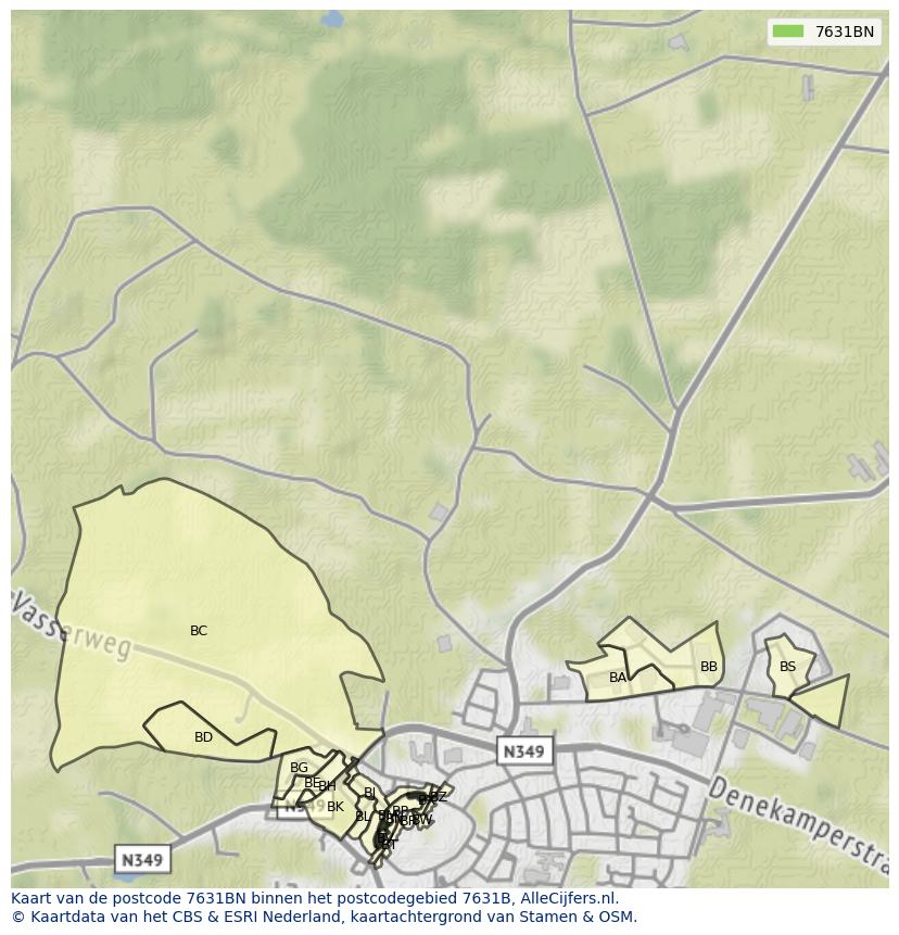 Afbeelding van het postcodegebied 7631 BN op de kaart.