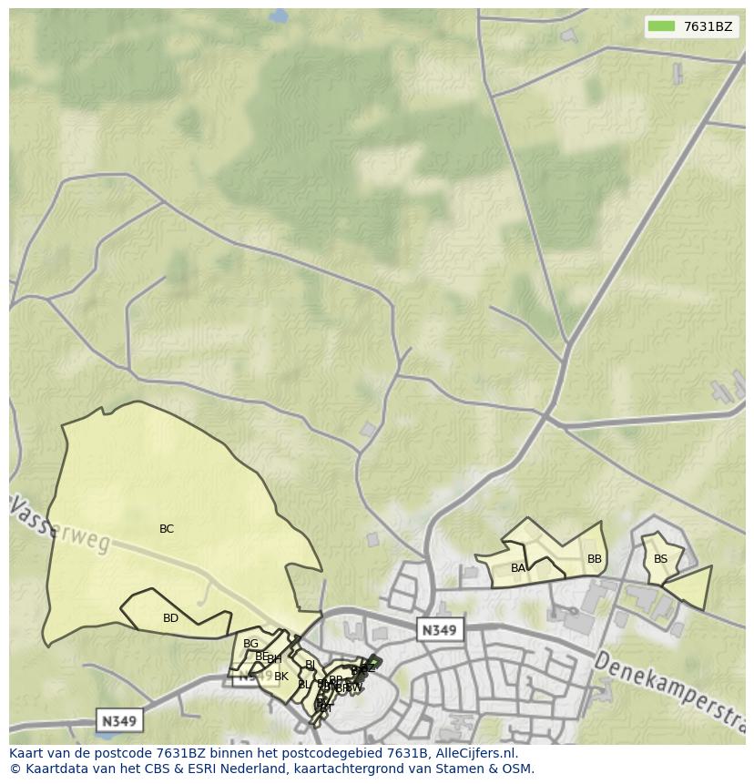 Afbeelding van het postcodegebied 7631 BZ op de kaart.