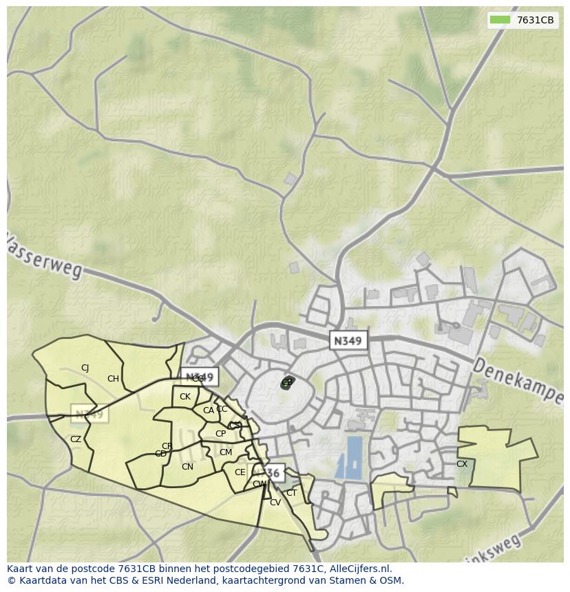 Afbeelding van het postcodegebied 7631 CB op de kaart.