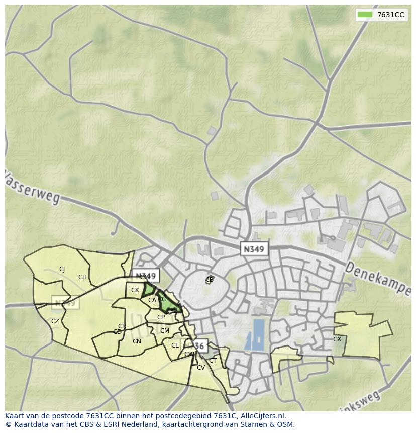Afbeelding van het postcodegebied 7631 CC op de kaart.