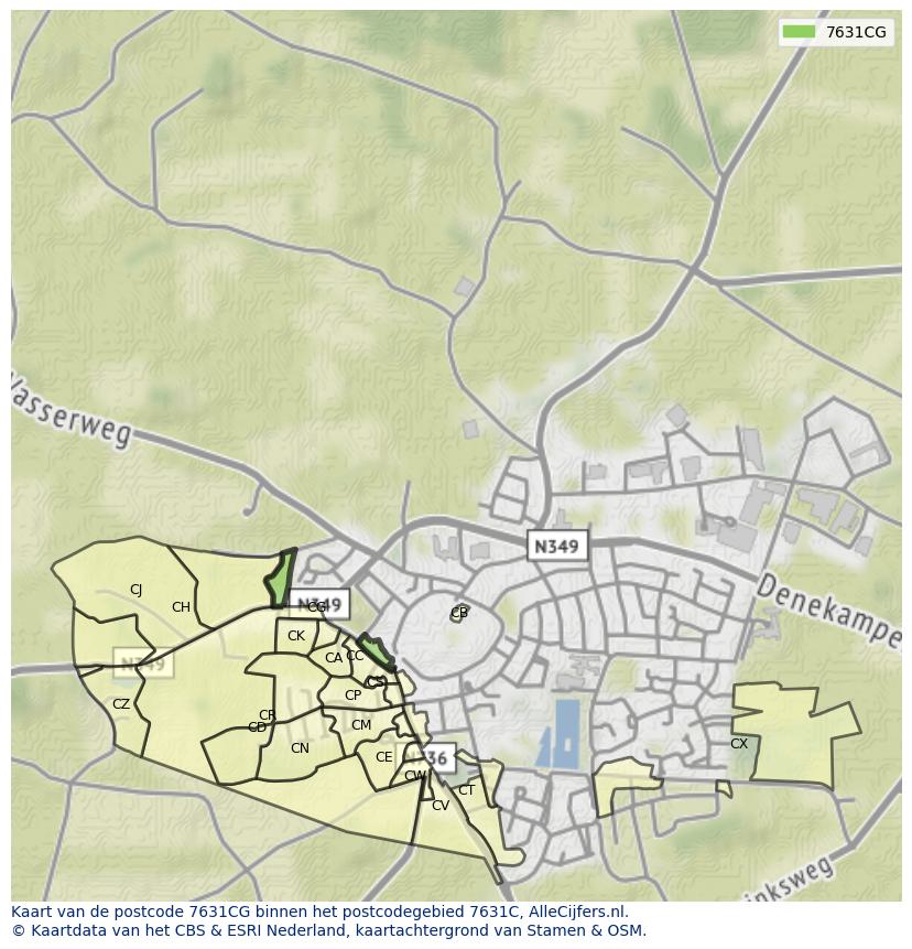 Afbeelding van het postcodegebied 7631 CG op de kaart.